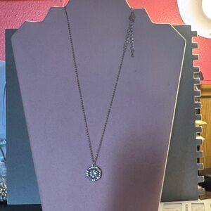 Lane Bryant Silver Tone Necklace with Clear CZ Round Pendant